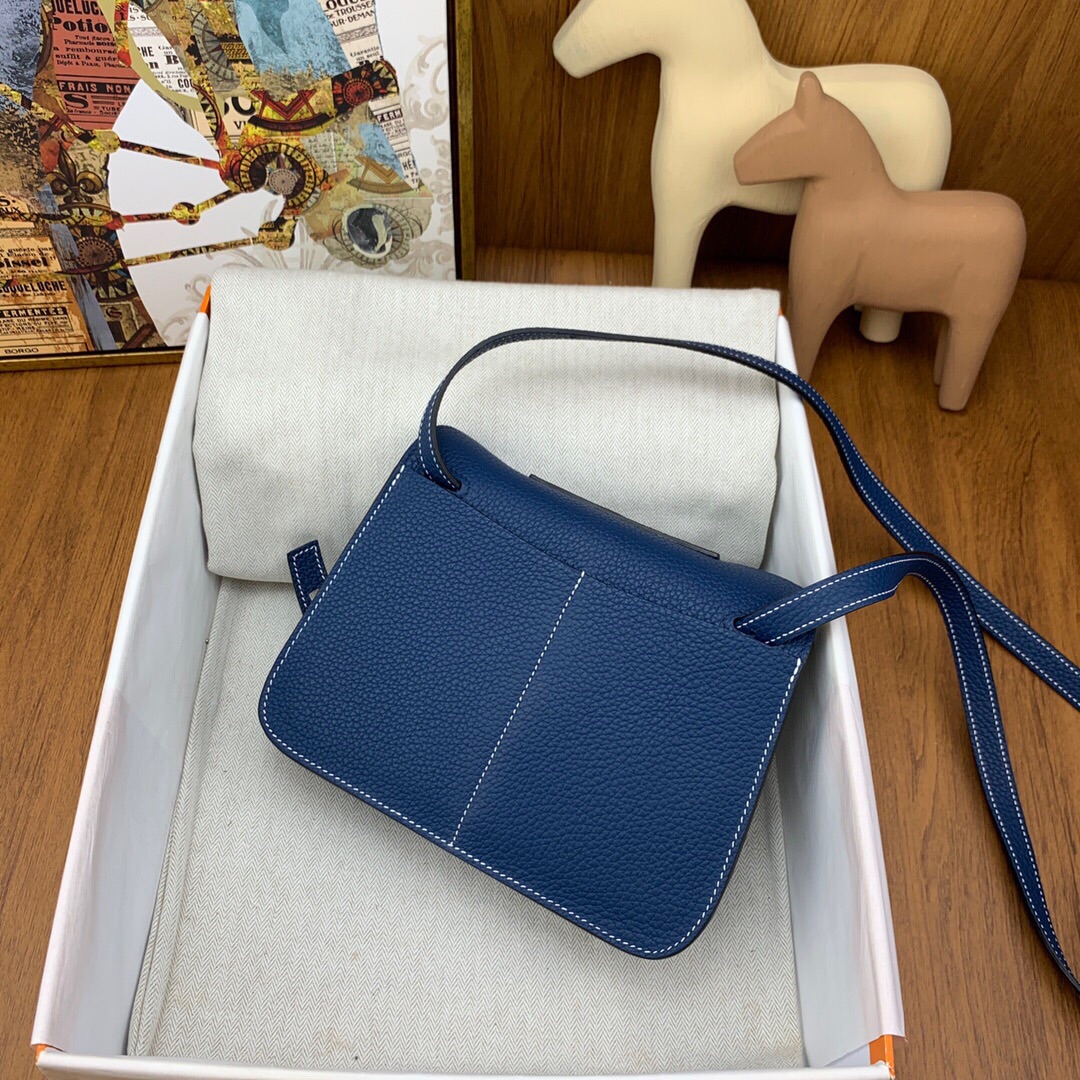 Hermes Mini Halzan 22 Handbag Shoulder Bag In Blue Jean Clemence Leather